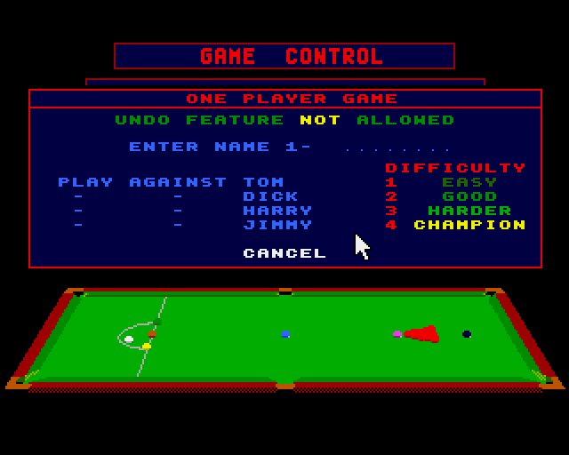 Jimmy White's 'Whirlwind' Snooker screenshot 5 for Amiga